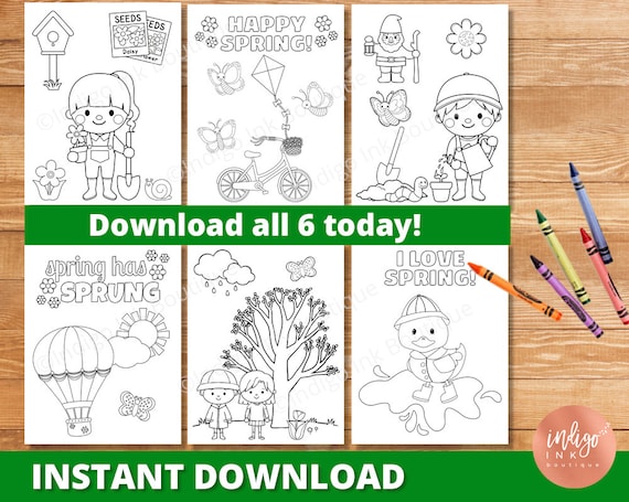Spring coloring pages for kids spring printable coloring sheets preschool kids coloring homeschool coloring book instant download