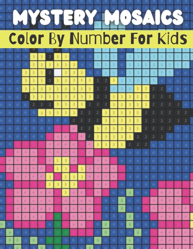 Mystery mosaics color by number for kids mosaics pixel art for adults and kids with beautiful funny coloring pages for relaxation stress reliefmosaics color by number emon jake