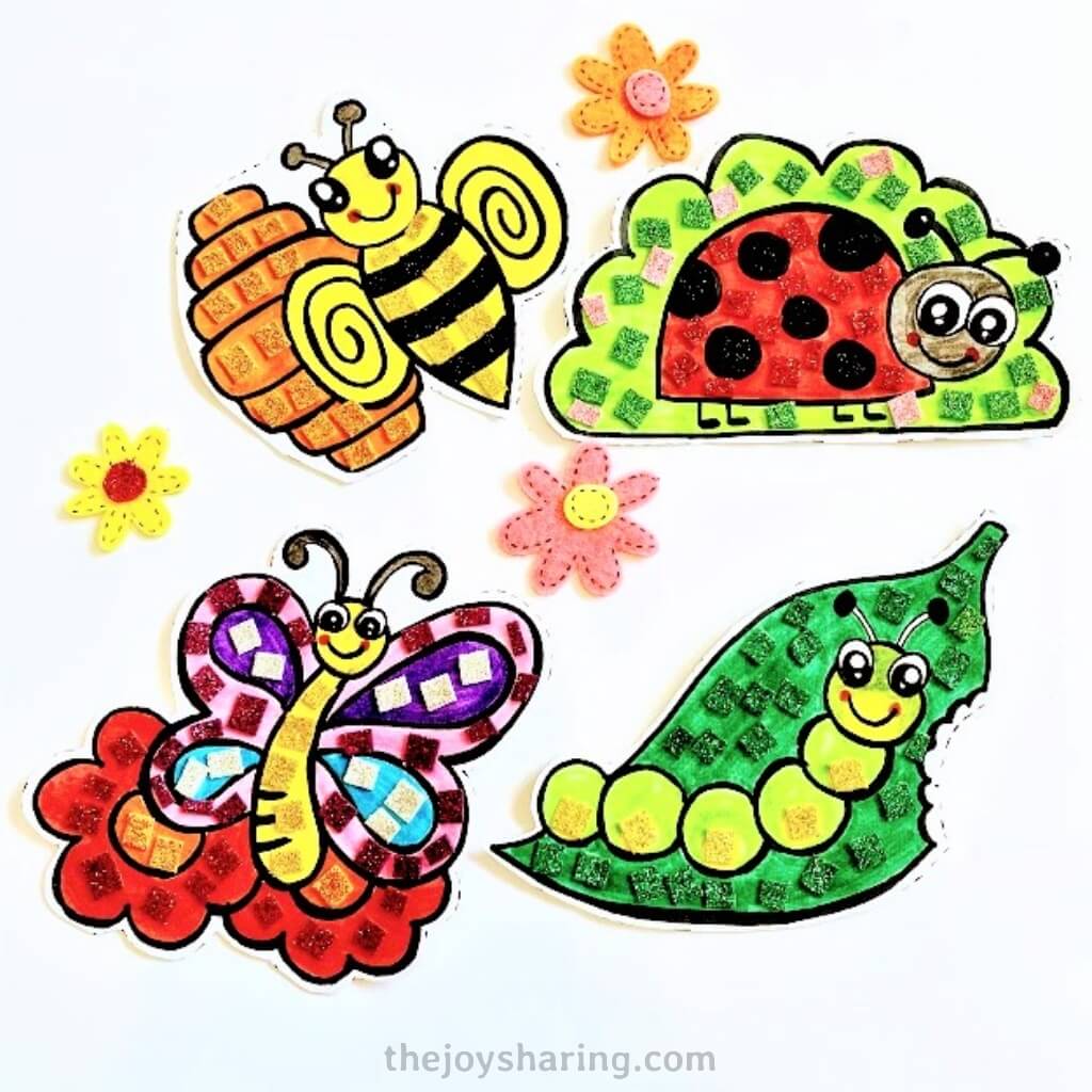 Cute bugs mosaic art for kids
