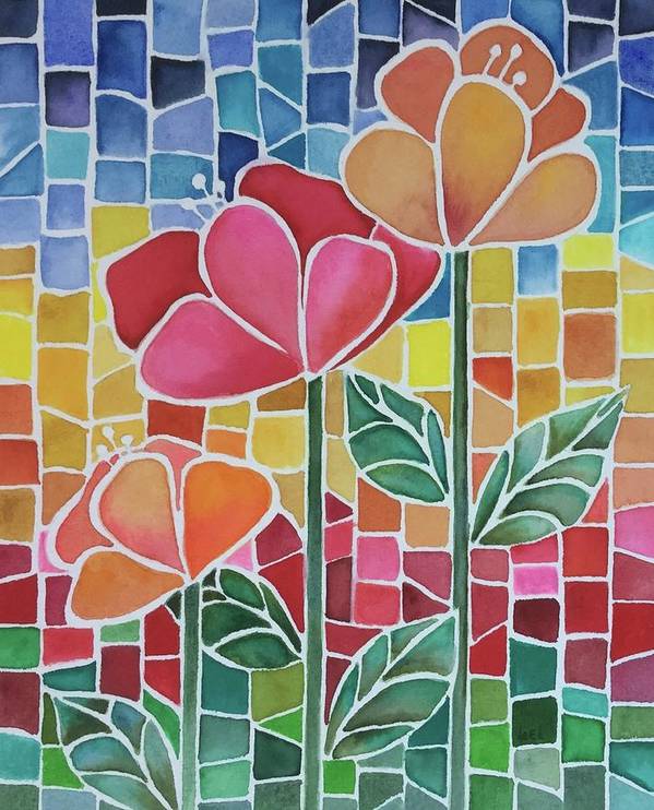 Flower mosaic art print by lael rutherford