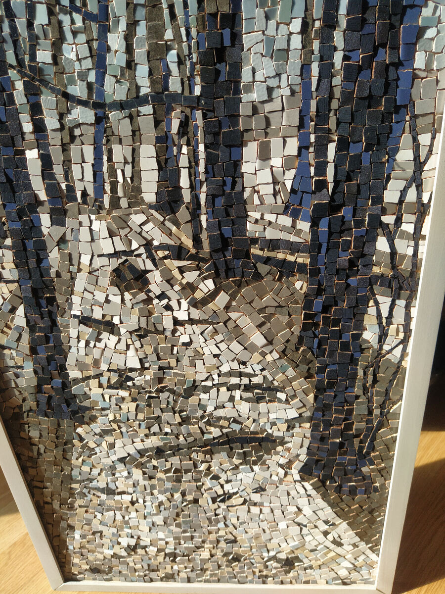 Winter forest landscape mosaic art roman ceramic trees light nature spring