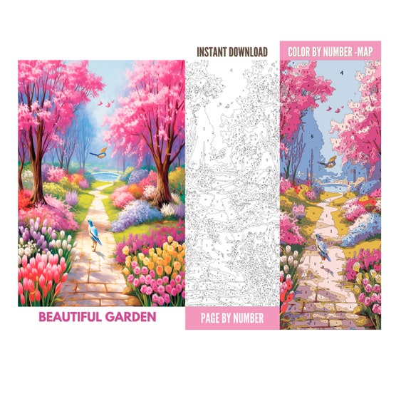Color by number for adult paint by number printablejapanese gardencoloring pagessheets digital downloadadvanced detailed book
