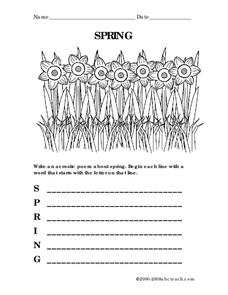 Spring acrostic poem worksheet for nd