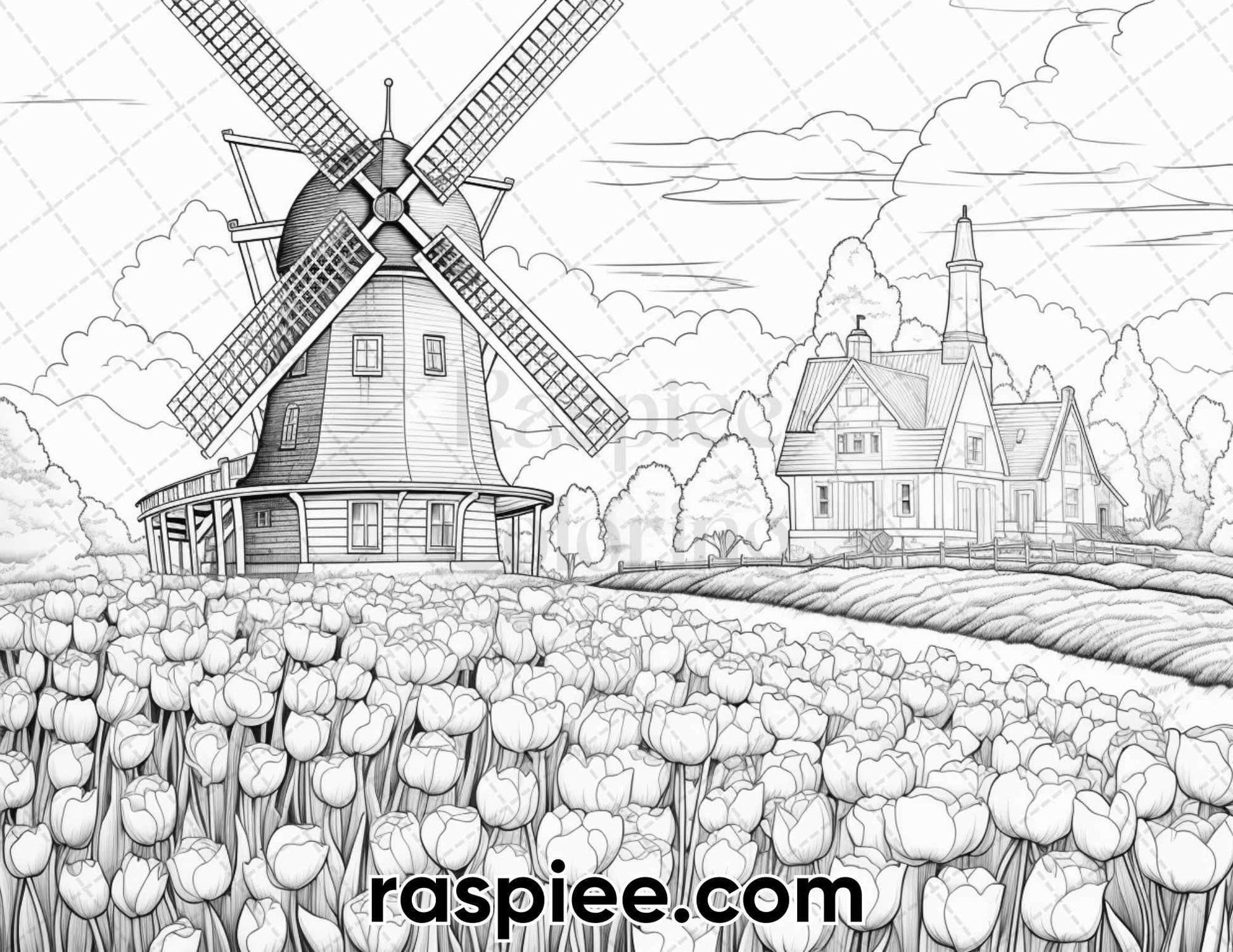 Spring farm life grayscale adult coloring pages printable pdf inst â coloring
