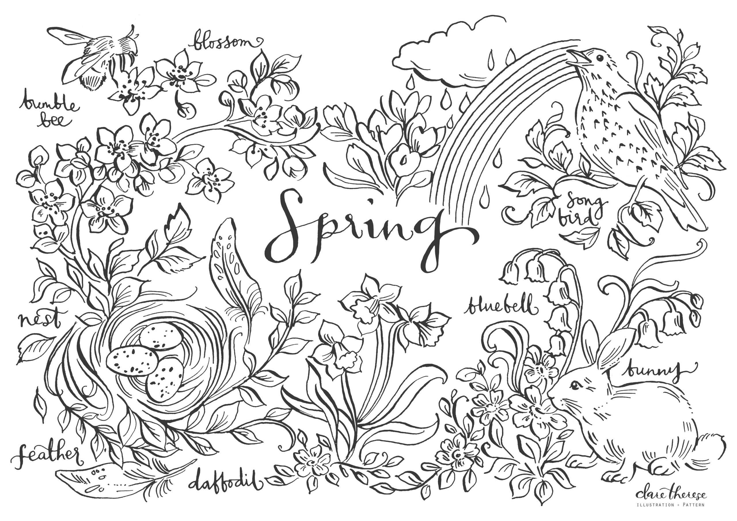 Spring free colouring printable