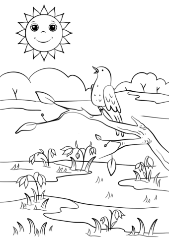 Spring scene coloring page free printable coloring pages