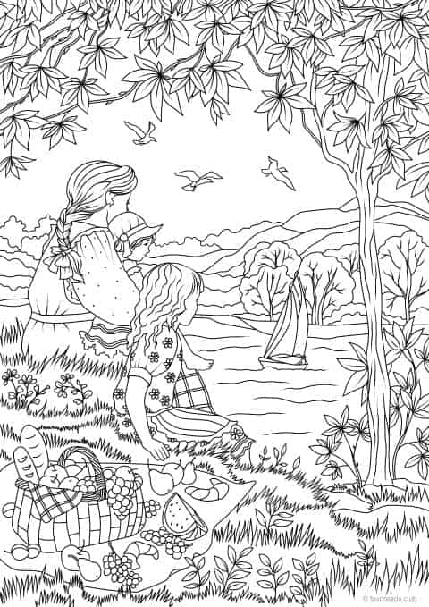 Country spring â country picnic â favoreads coloring club