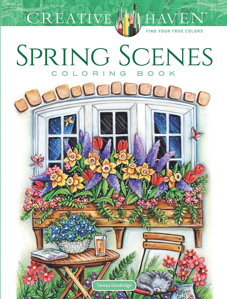 Creative haven spring scenes coloring book adult coloring books seasons goodridge teresa books