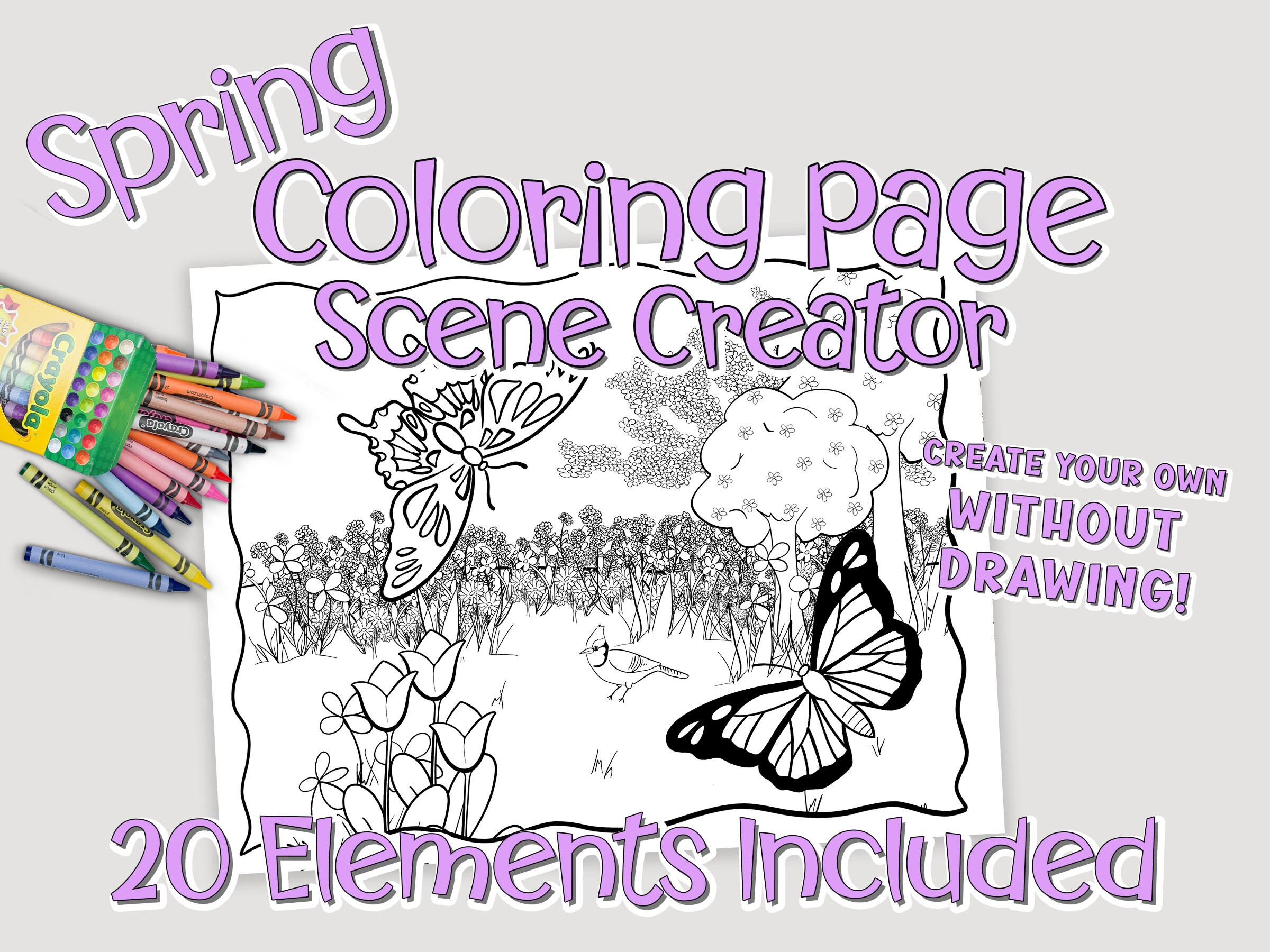 Spring coloring page scene creator create your own kdp interiors plr coloring pages and worksheets for kids
