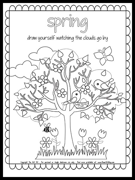 Spring coloring page â draw yourself watching the clouds â free printable â the art kit