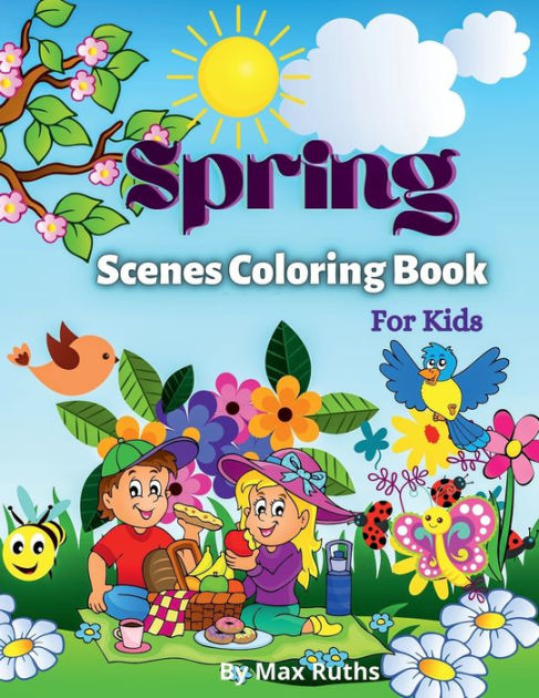 Spring scenes coloring book for kids