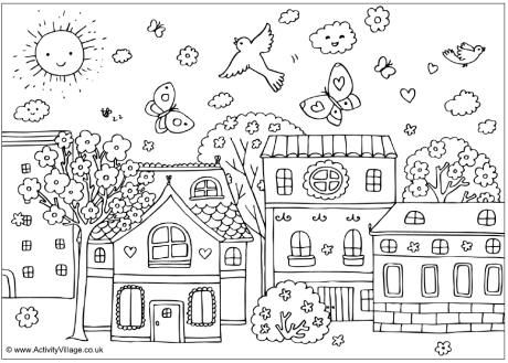 Spring street colouring page detailed coloring pages spring coloring pages coloring pages