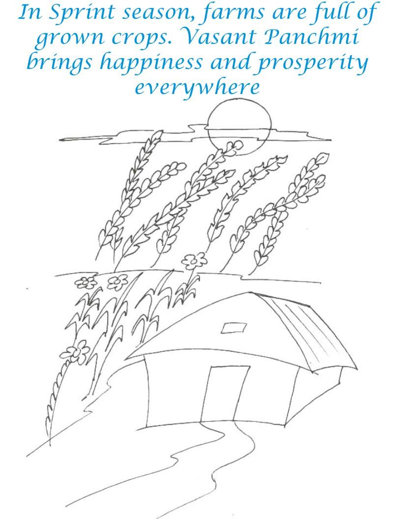 Spring scenery coloring page for kids