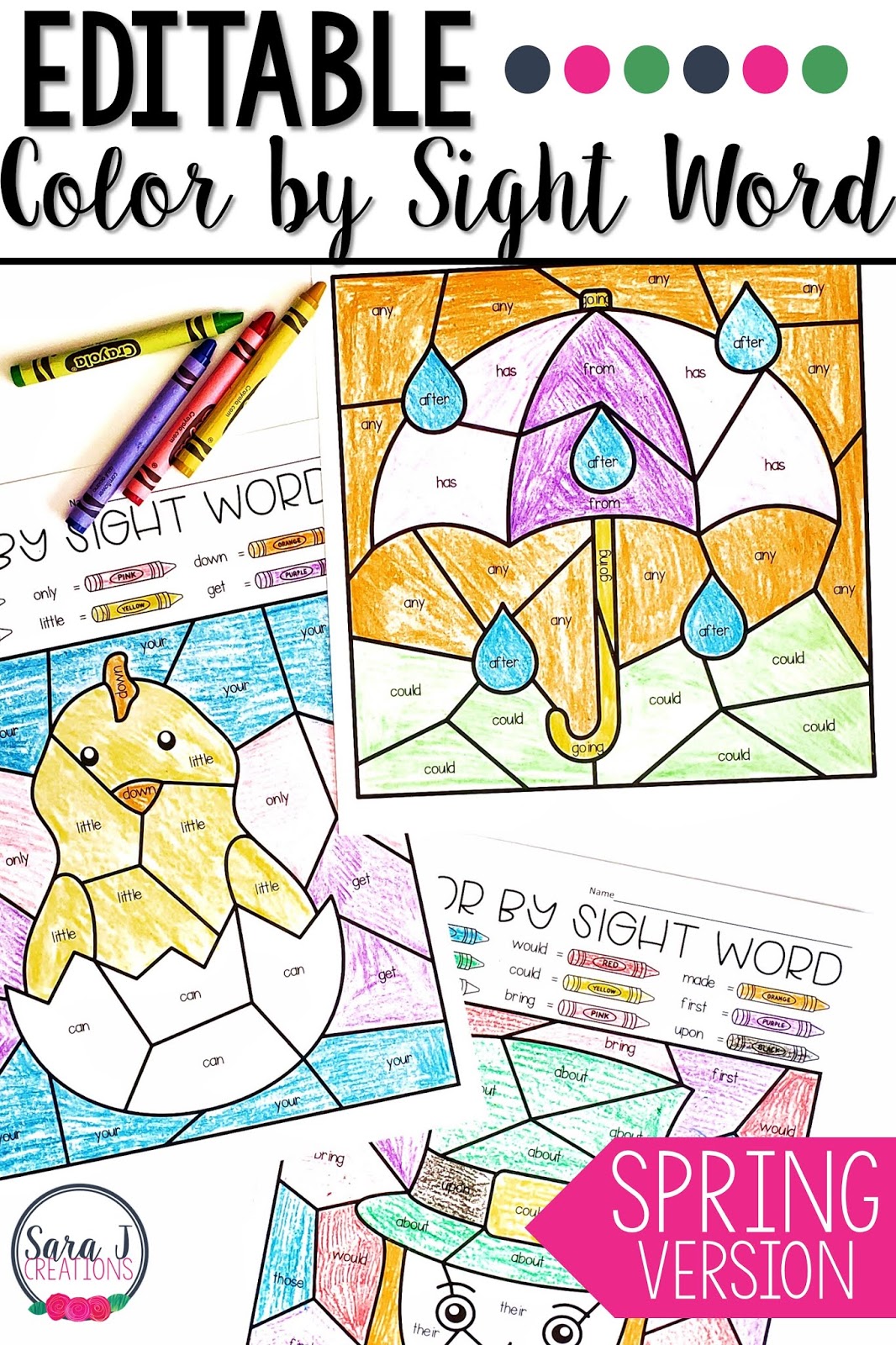 Spring color by sight word sara j creations