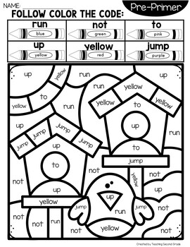 Spring color by sight word with preprimer words by teaching second grade