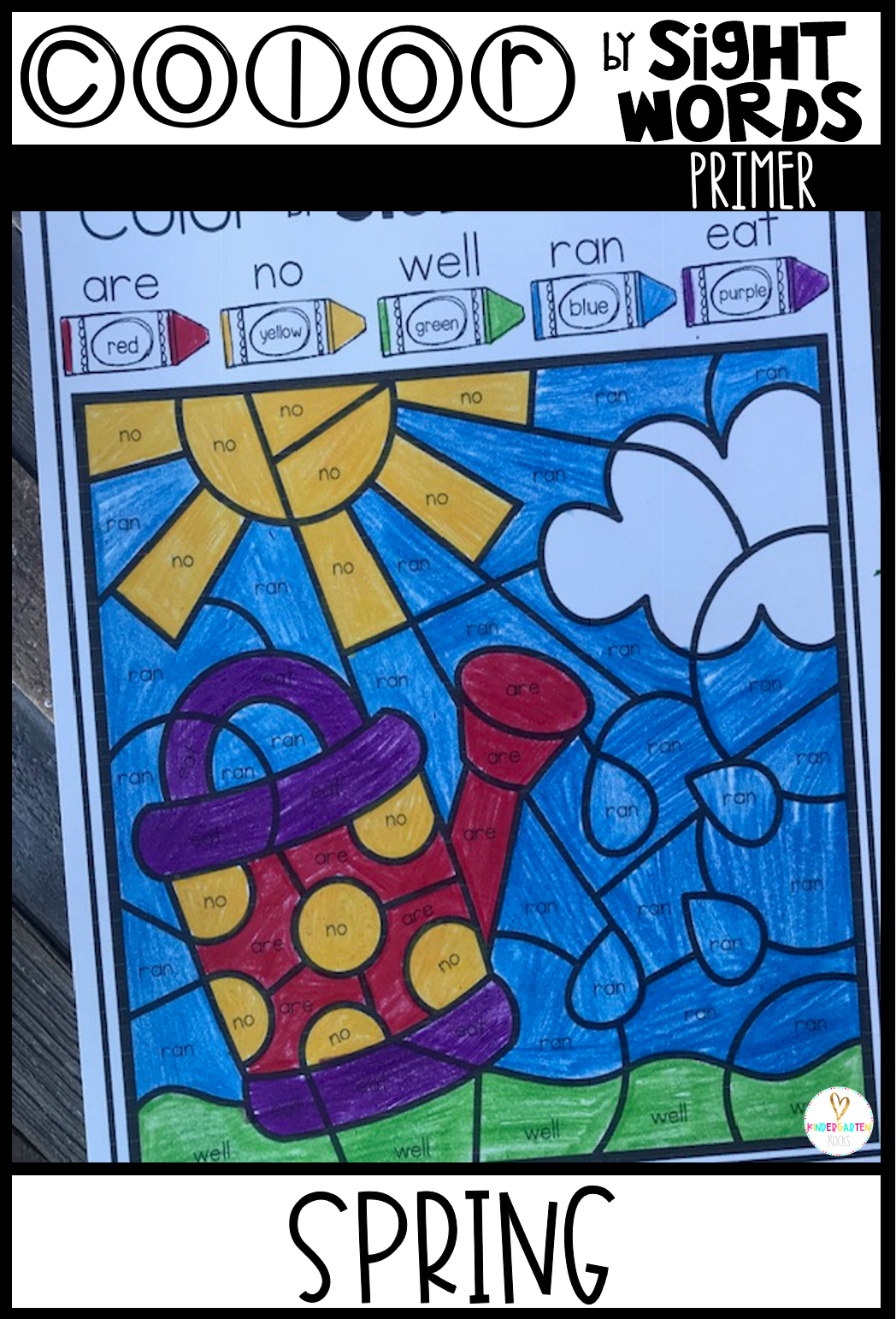 Spring sight word activities color by sight words primer editable
