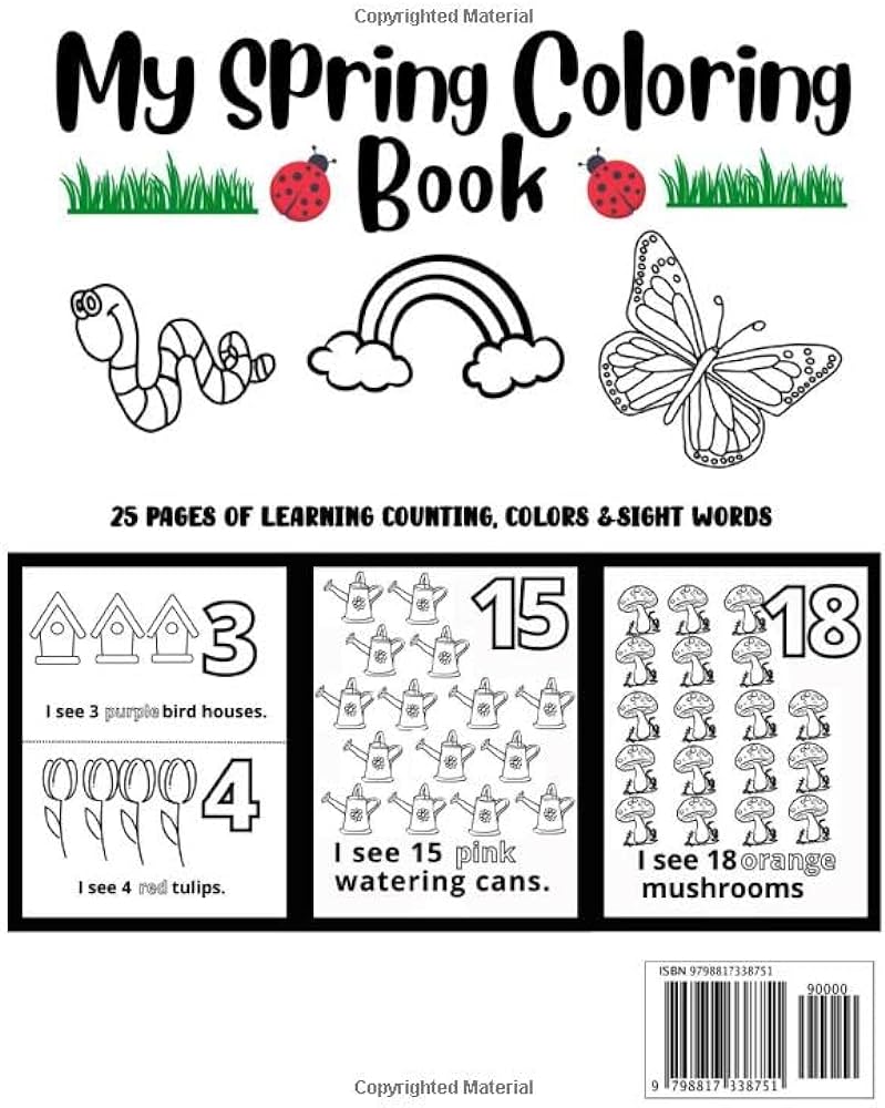 My spring coloring book early emergent reader intro to sight words practice counting learning colors kruczak cathy books