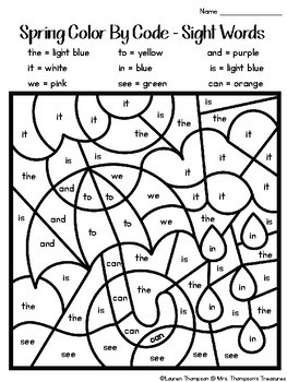 Spring coloring pages color by code kindergarten by mrs thompsons treasures
