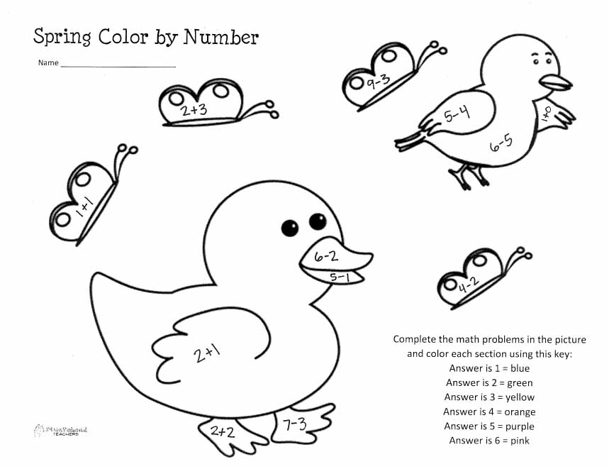 Spring color by number worksheet squarehead teachers