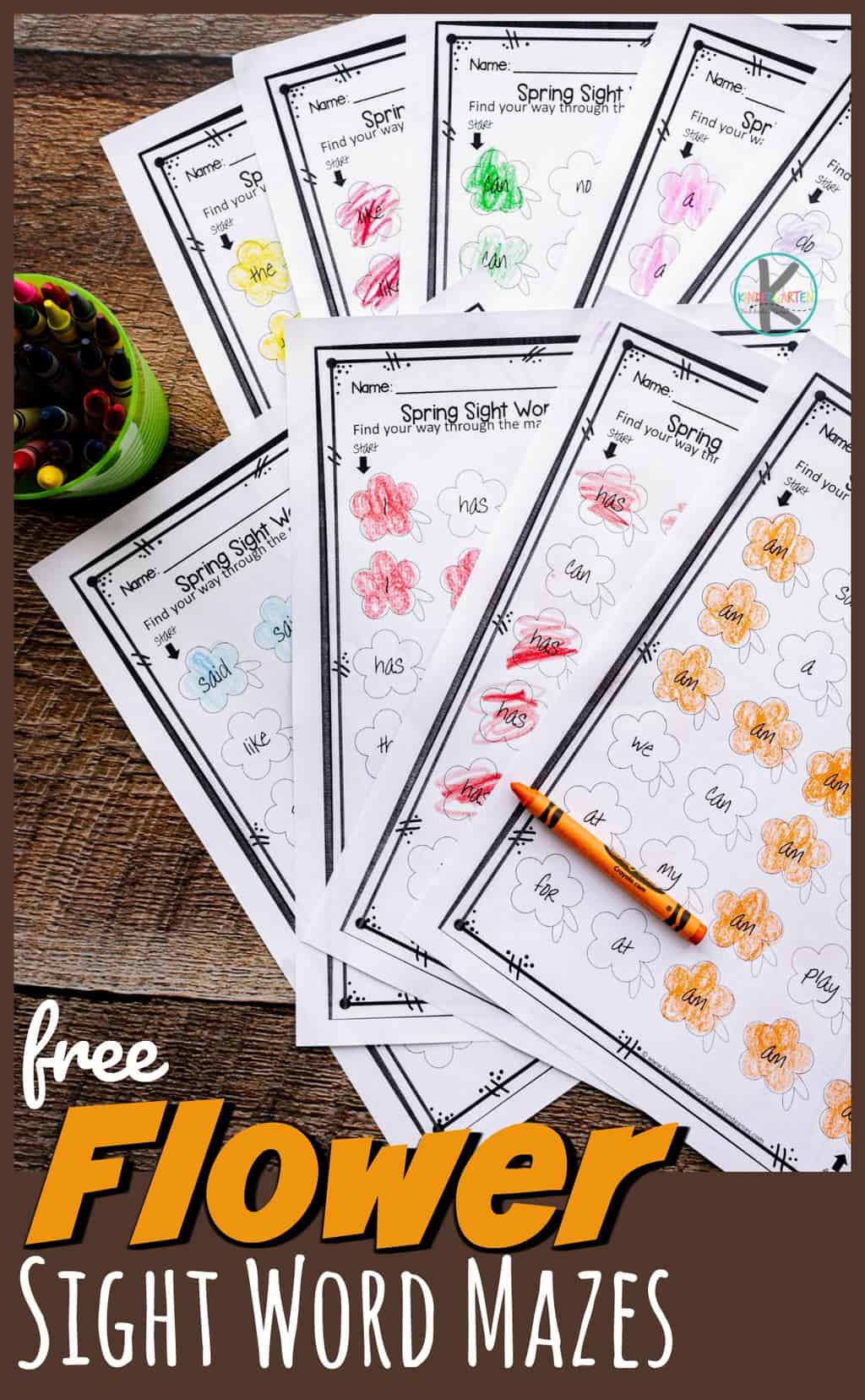 Ð free printable flower sight word maze worksheets for kindergarten