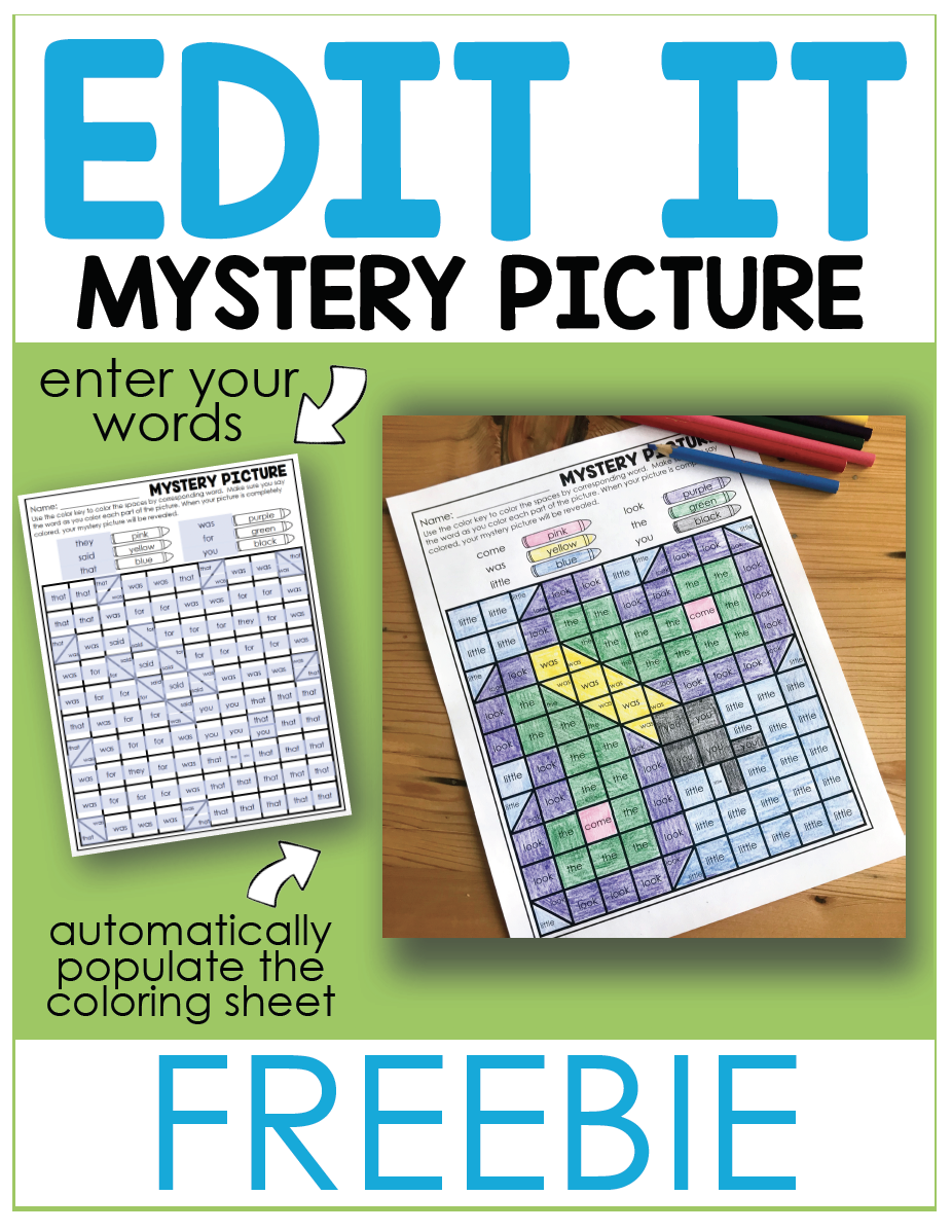 Spring mystery picture editable color by sight word freebie
