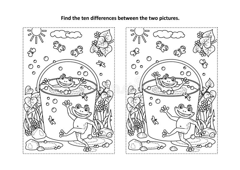 Find the differences visual puzzle and coloring page with two cute caterpillars stock vector