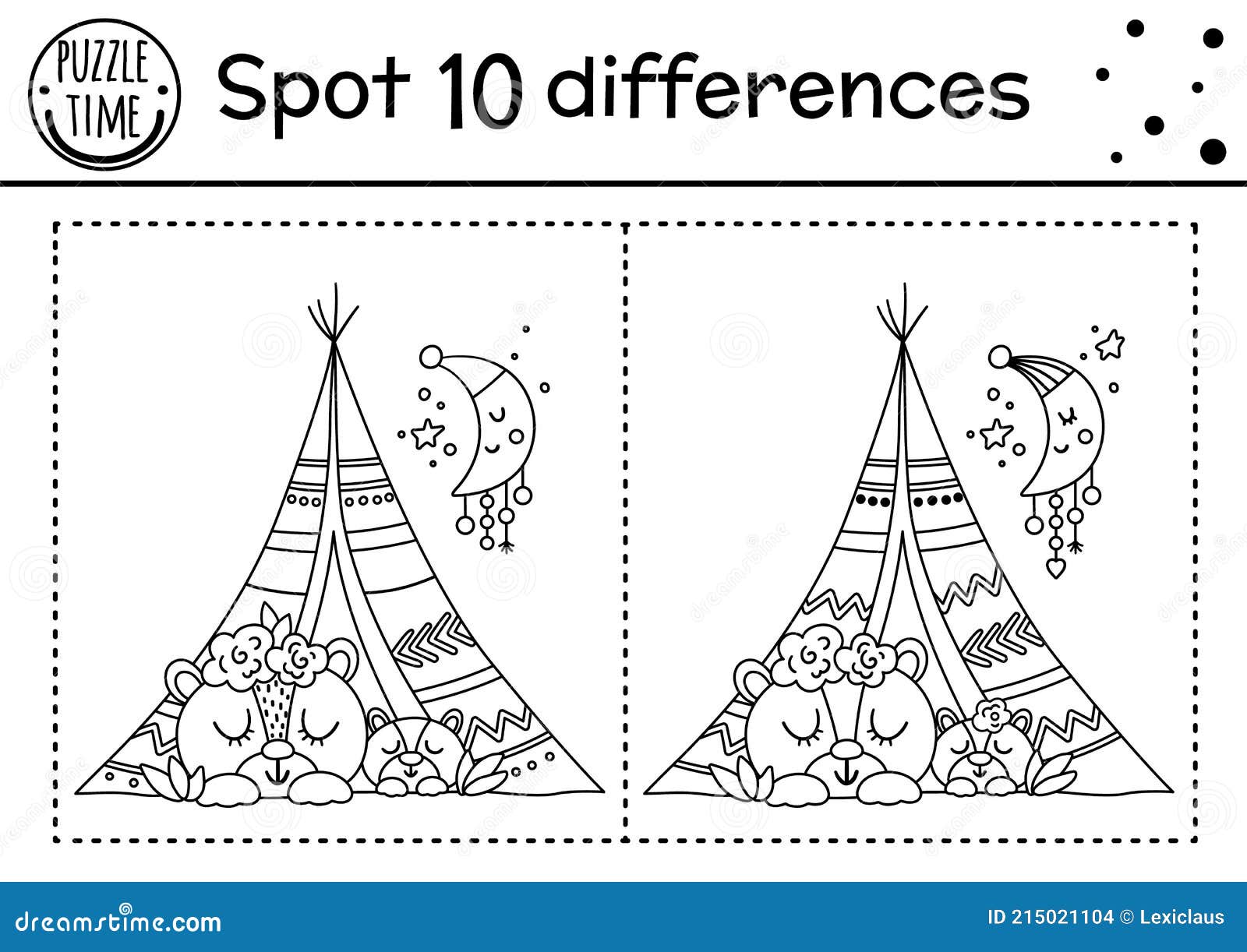 Mothers day find differences game for children with cute animals holiday black and white activity and coloring page with baby stock vector