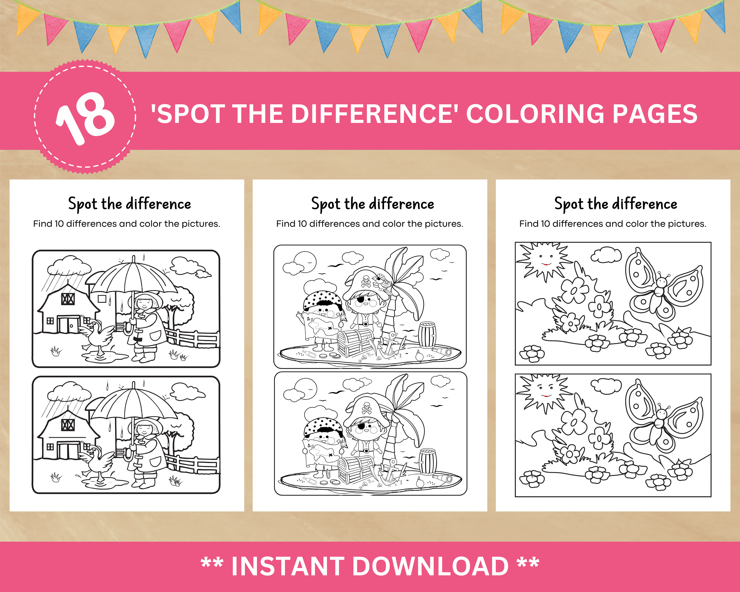 Spot the difference activities spot the difference printable pages kids puzzle games road trip games activities kids printables instant download