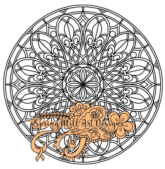 Rose window stained glass mandala printable coloring page