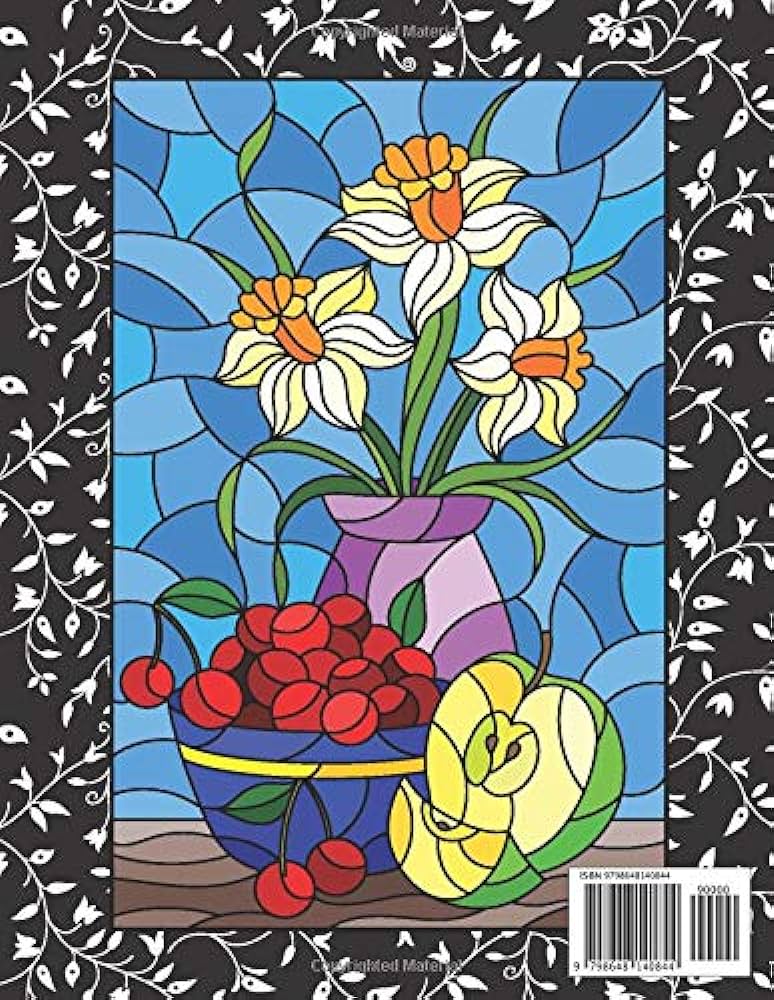 Stained glass coloring book beautiful stained glass patterns flowers butterfiles garden rose and more kohey cherina books