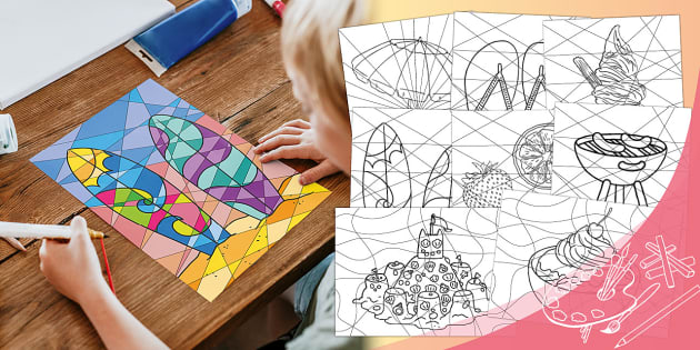 Spring stained glass art louring activity posters pack