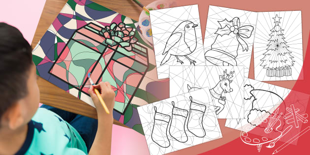 Spring stained glass art louring activity posters pack