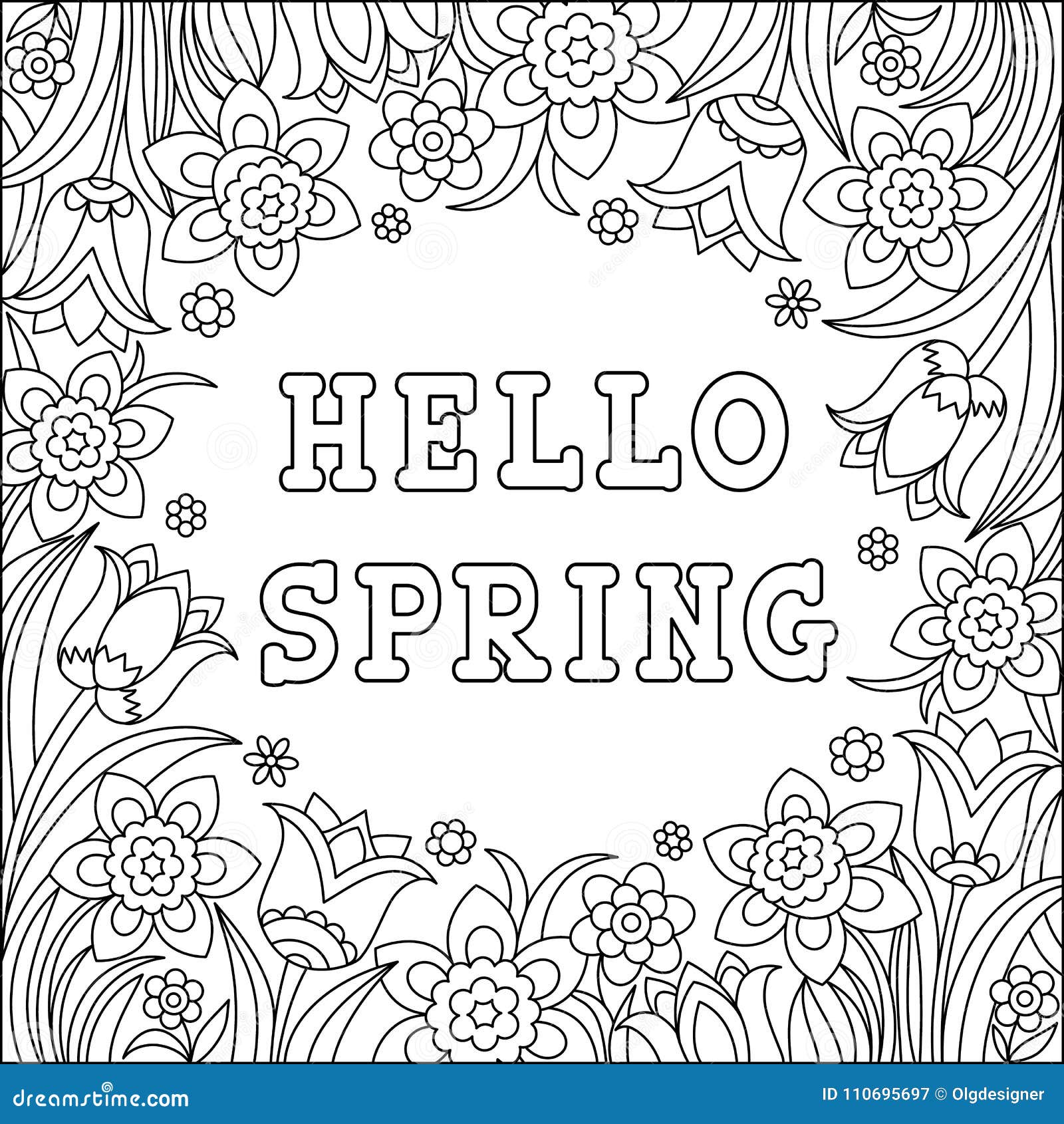 Hello spring coloring page stock vector illustration of book