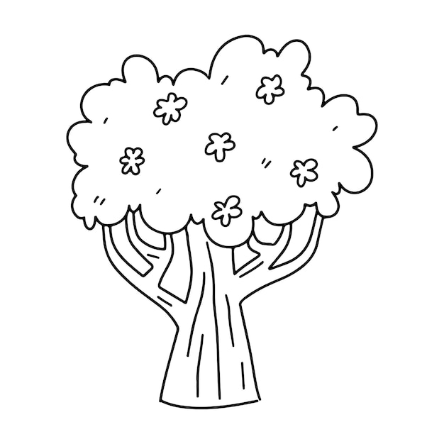 Premium vector spring tree with flowers in doodle style vector illustration isolated on white coloring page