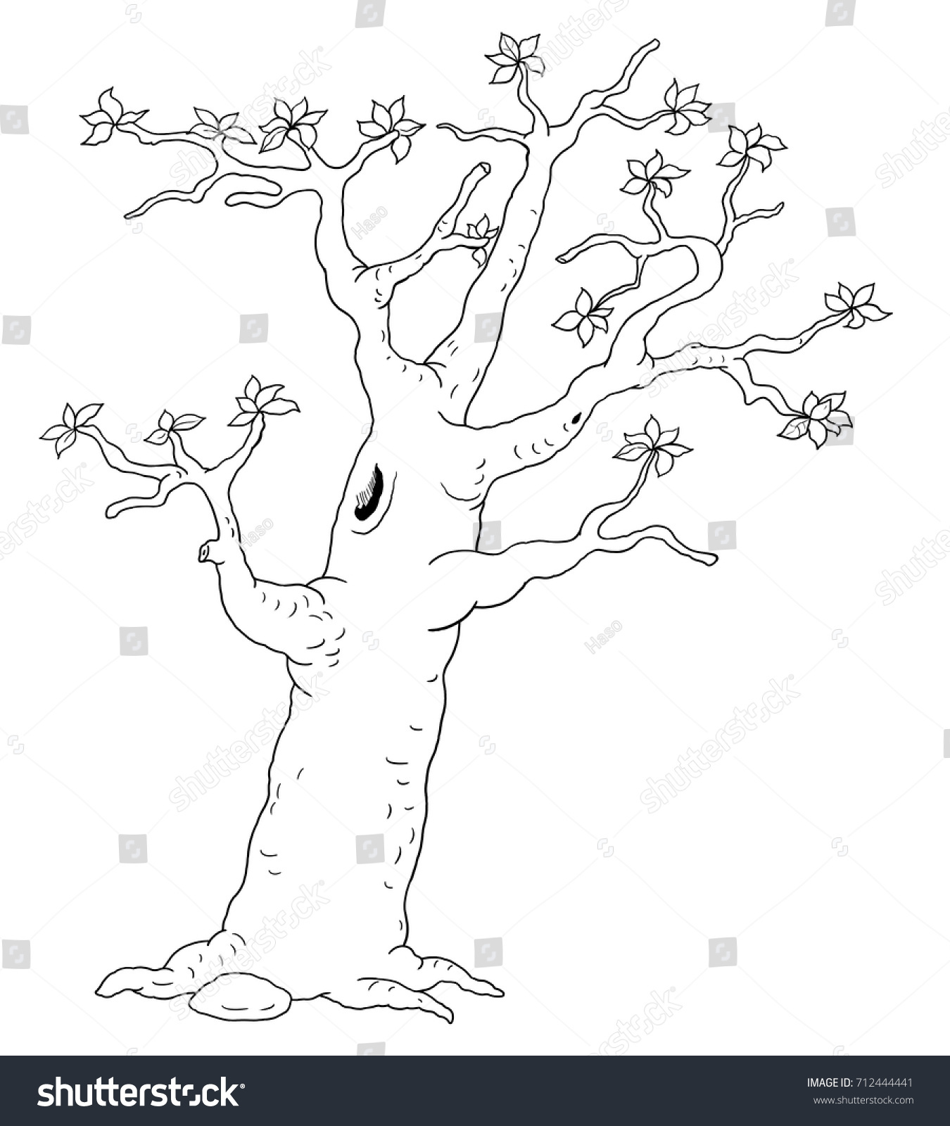 Four seasons spring tree coloring page stock illustration
