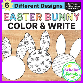 Easter bunny shaped coloring writing pages printable spring art activity