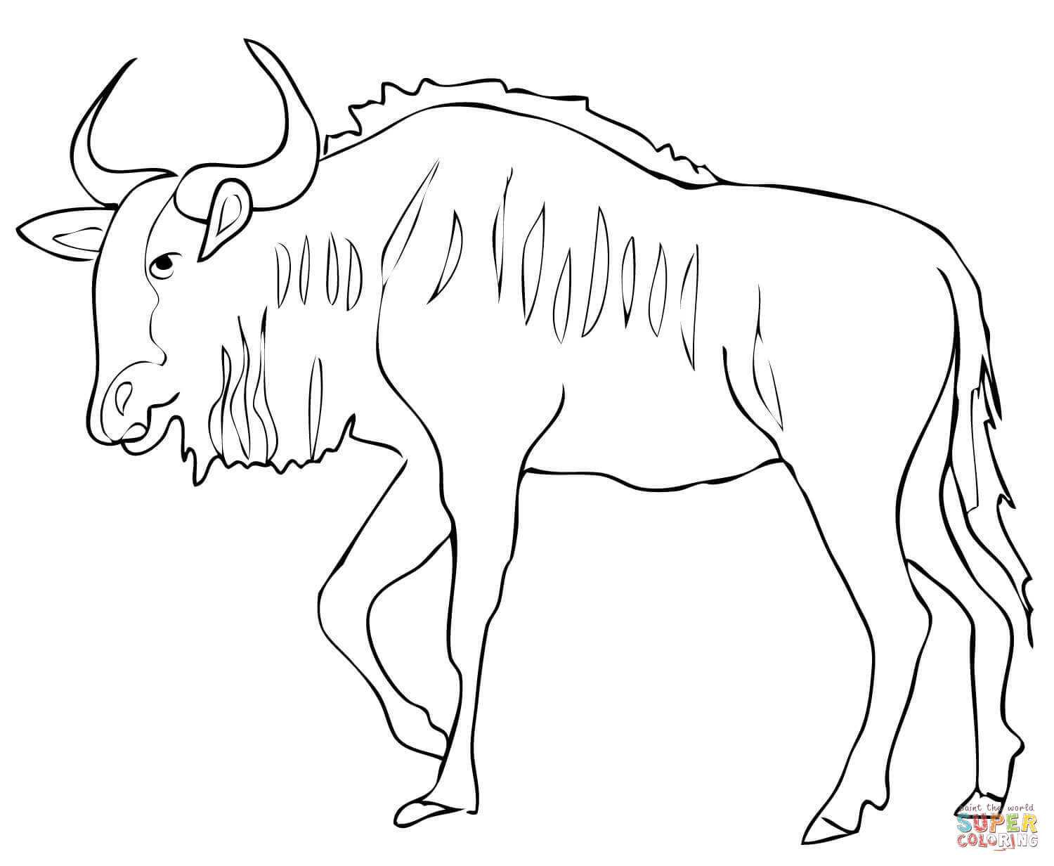 Gnu antelope blue wildebeest coloring page free printable coloring pages