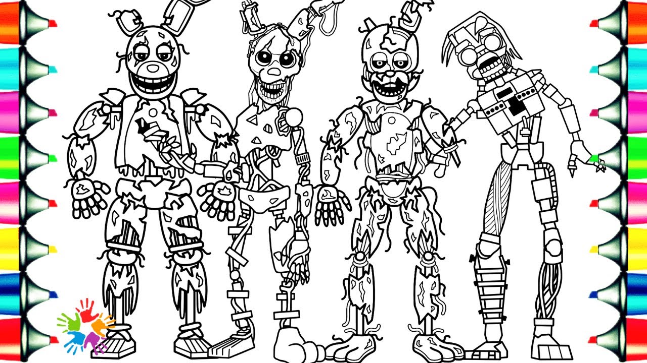 Five nights at freddys new coloring pages coloring burntrap springtrap scraptrap mimic ncs