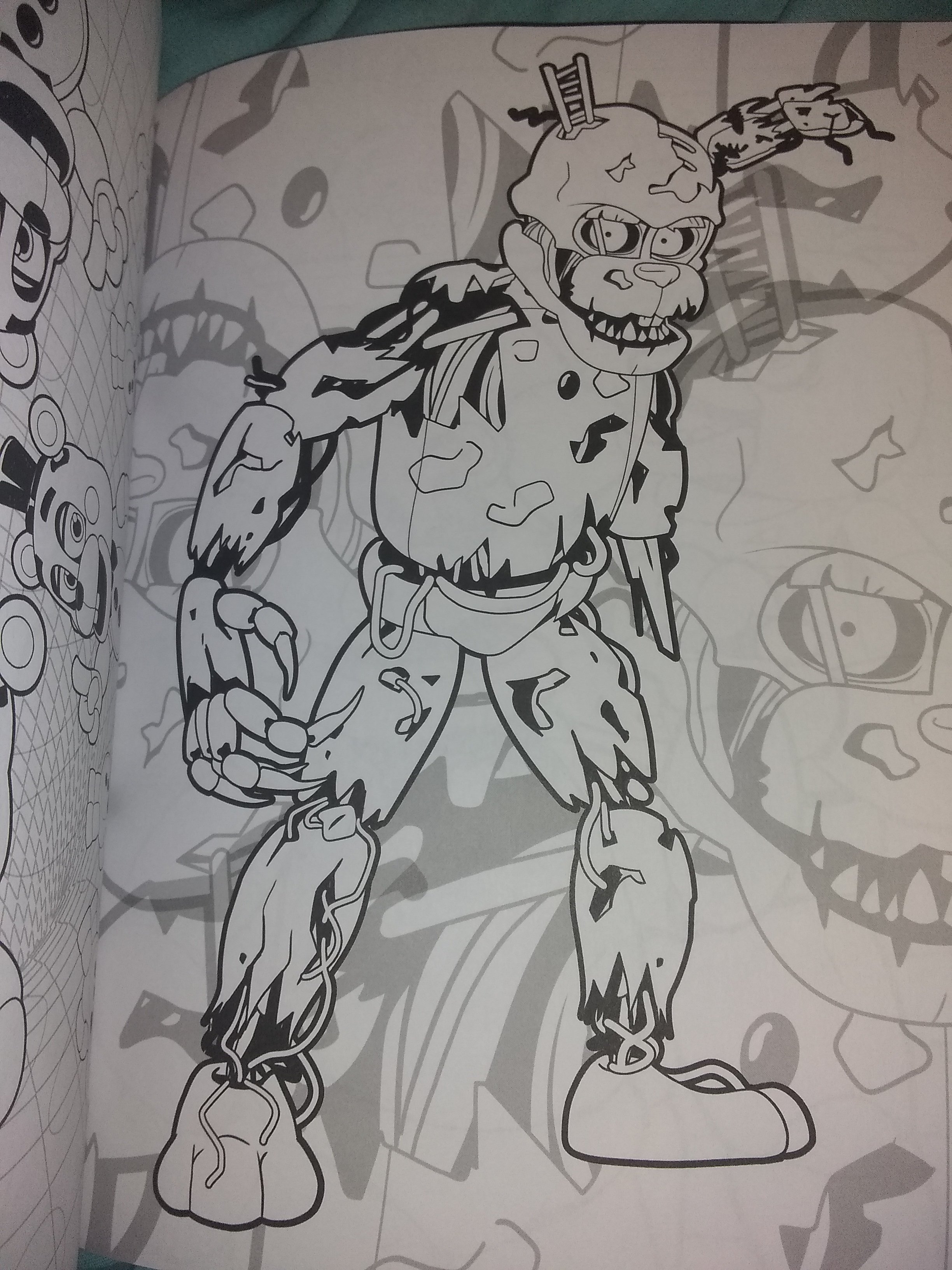 Springfacts on x the recently released official five nights at freddys coloring book features pages with artwork of springtrap william afton glitchtrap and plushtrap this marks the first time glitchtrap has appeared