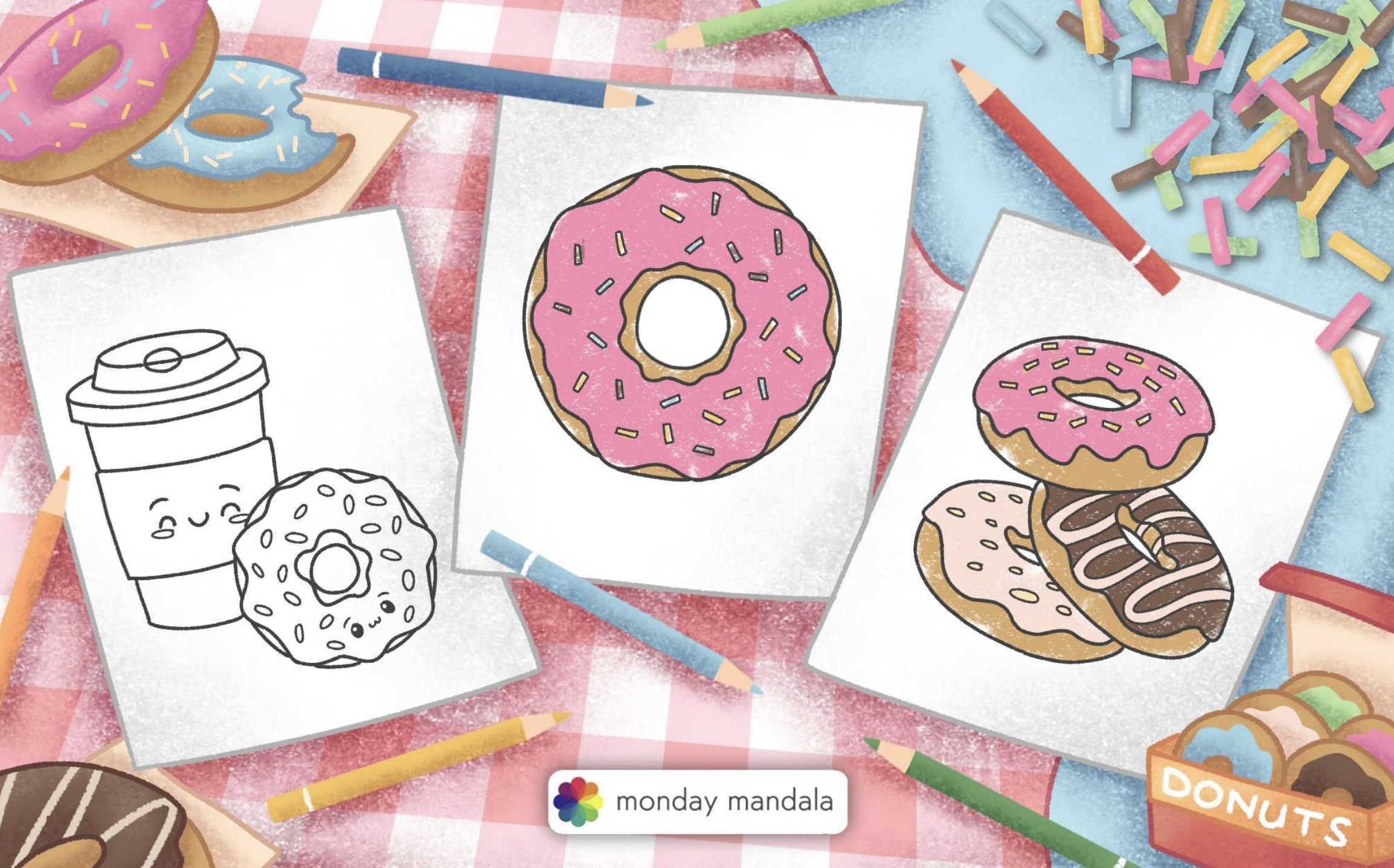 Donut coloring pages free pdf printables