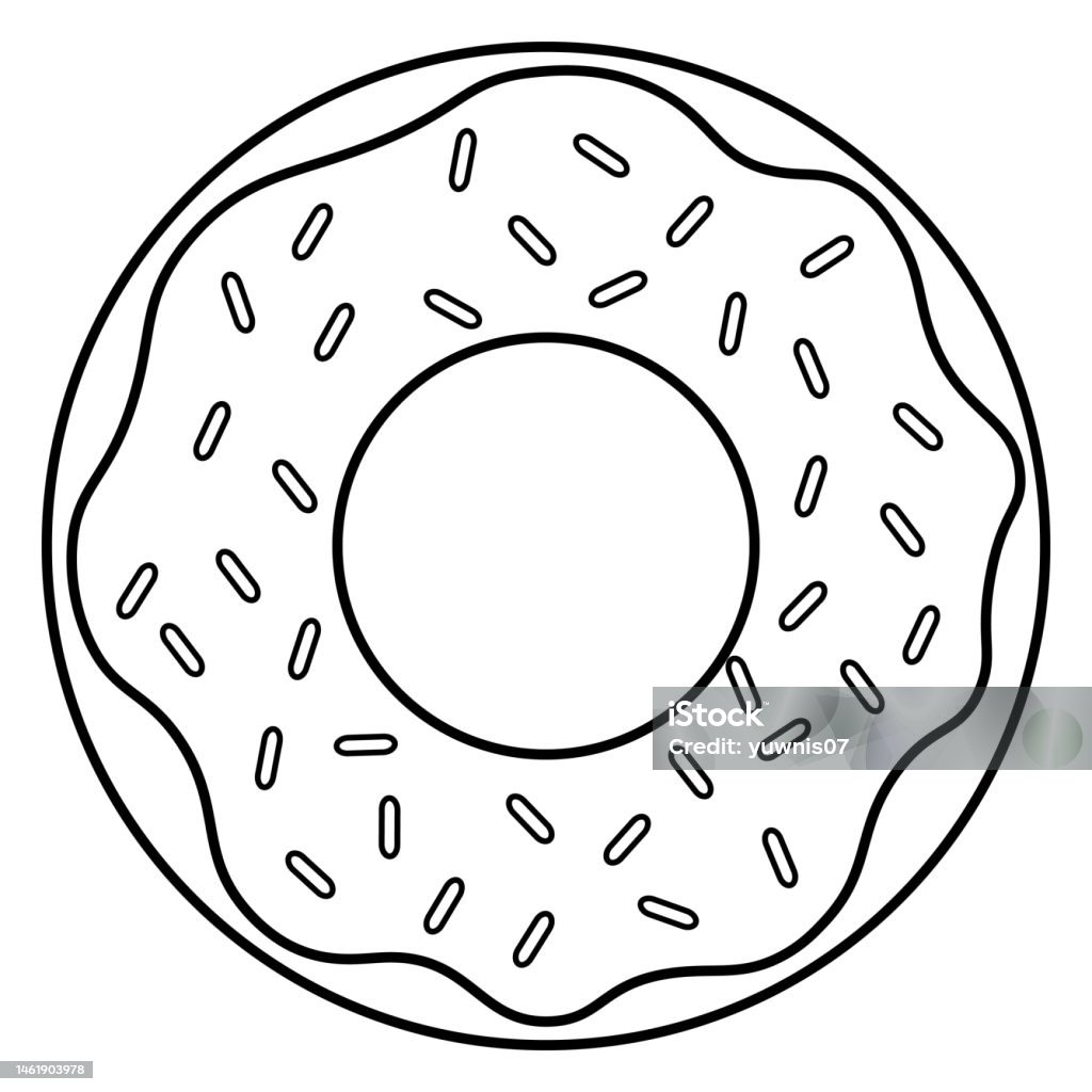 Donut with sprinkles in black line icon bakery vector illustration stock illustration