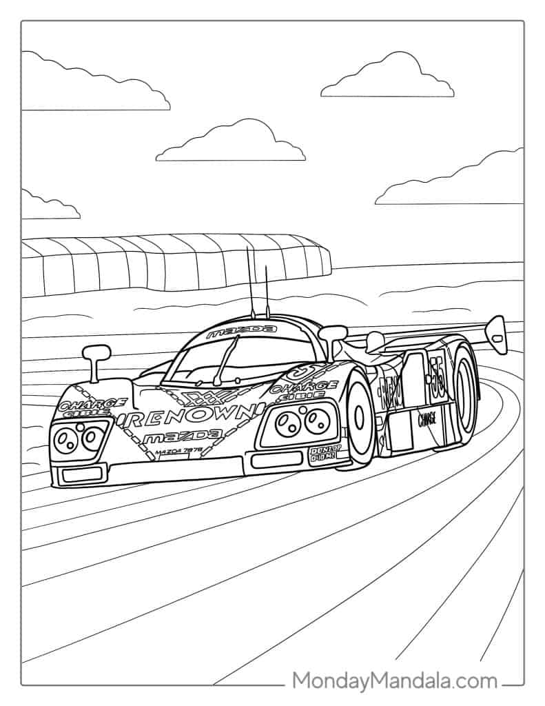 Race car coloring pages free pdf printables