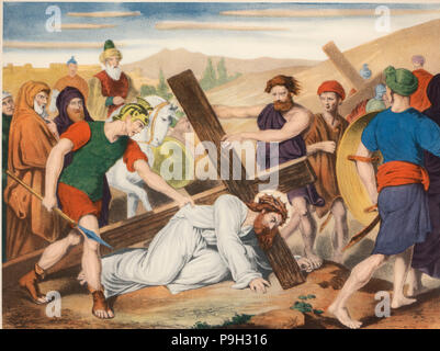 Via crucis sãptima taciãn jãºs cae por segunda vez dibujo por pascual edicion barsal ba fotografãa de stock