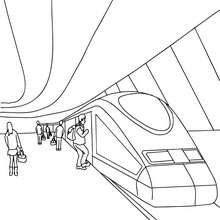Train station with passengers on the quay coloring pages