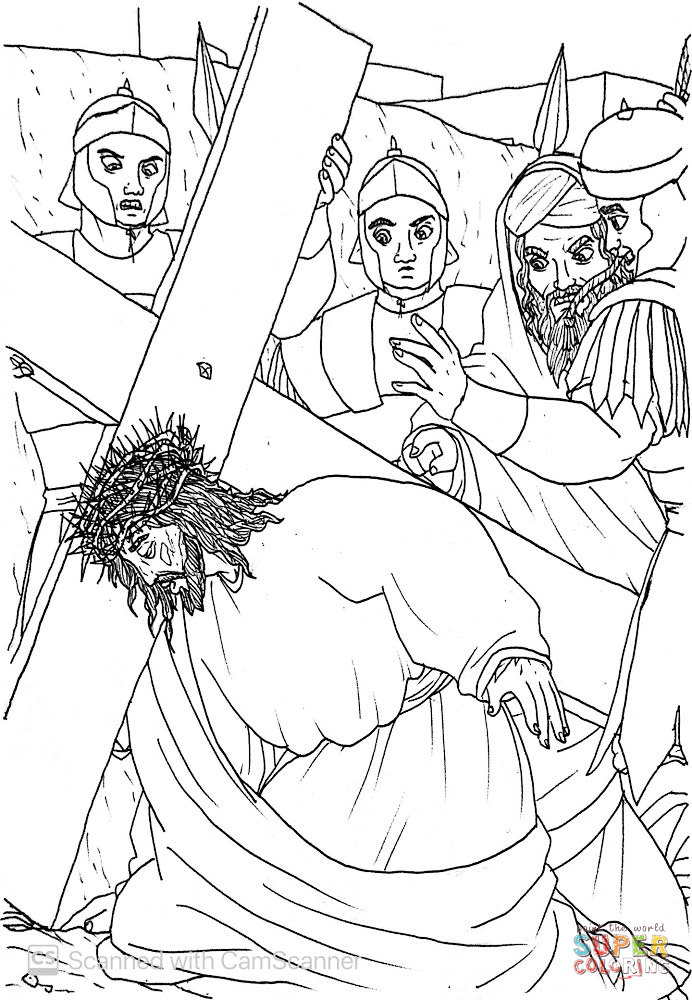 Dibujo de jesãºs cae por segunda vez mientras carga la cruz para colorear dibujos para colorear imprimir gratis
