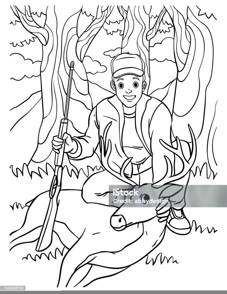 Deer hunting coloring page for kids
