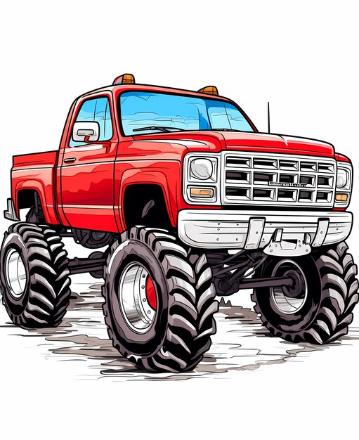 Premium ai image mechanics masterpiece realistic monster truck coloring page in a workshop