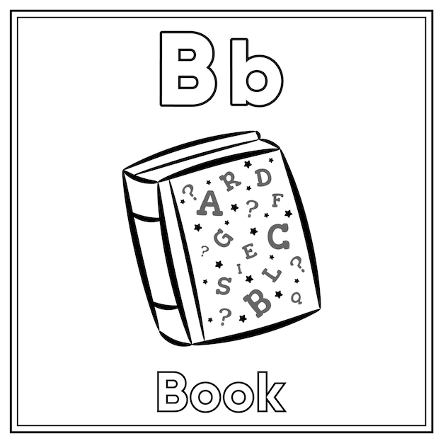 Premium vector alphabet flashcard letter b with cute book drawing sketch for coloring