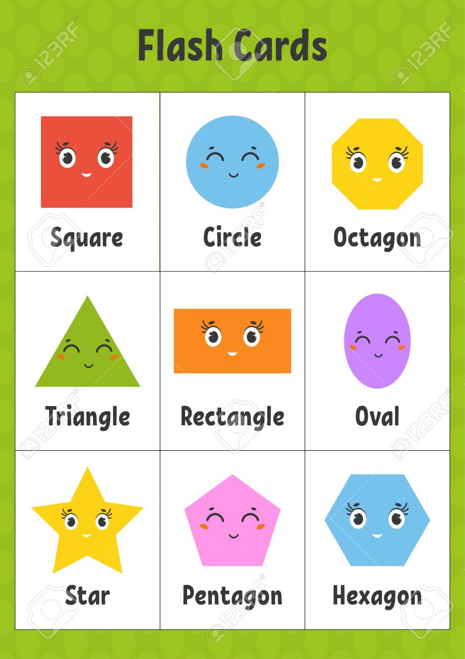 Flash cards learning shapes education developing worksheet activity page for kids color game for children vector illustration cartoon style royalty free svg cliparts vectors and stock illustration image