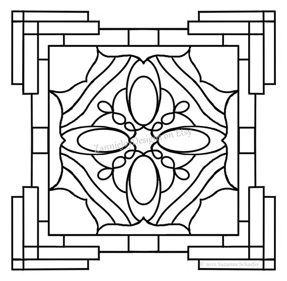 Square stained glass pattern instant download printable pdf coloring page digital file